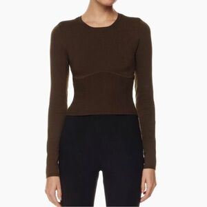 Babaton Sculpt Knit Empire Long Sleeve Shirt in Mocha